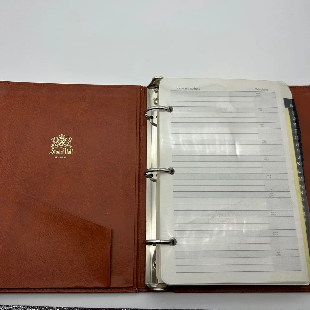 Stuart Hall Executive Brown Faux Leather 3-Ring Address Book Vintage No. 8432‎